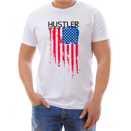 Men's Officially Licensed Hustler HST-560 'Hardcore Biker Color Flag' White T-Shirt