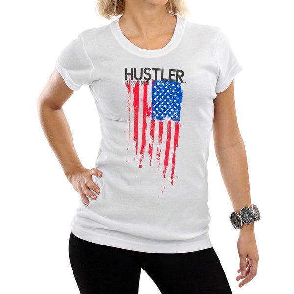 Ladies Officially Licensed Hustler HST-720 'Hardcore Biker Color Flag' White Tee