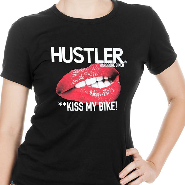 Ladies Officially Licensed Hustler HST-770 'Kiss My Bike' Black Tee