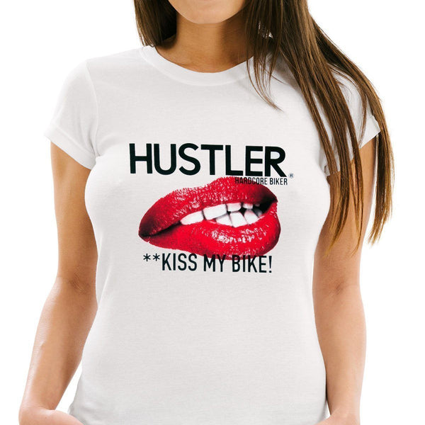 Ladies Officially Licensed Hustler HST-770 'Kiss My Bike' White Tee