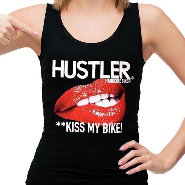 Ladies Officially Licensed Hustler HST-780 'Kiss My Bike' Black Racer Back Tank Top