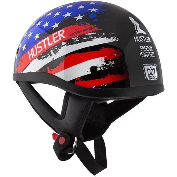 Outlaw Helmets HT1 Hustler Glossy Black & Color US Flag Motorcycle Half Helmet for Men & Women DOT Approved - Adult Unisex Skull Cap for Bike ATV UTV Chopper Cruiser Skateboard
