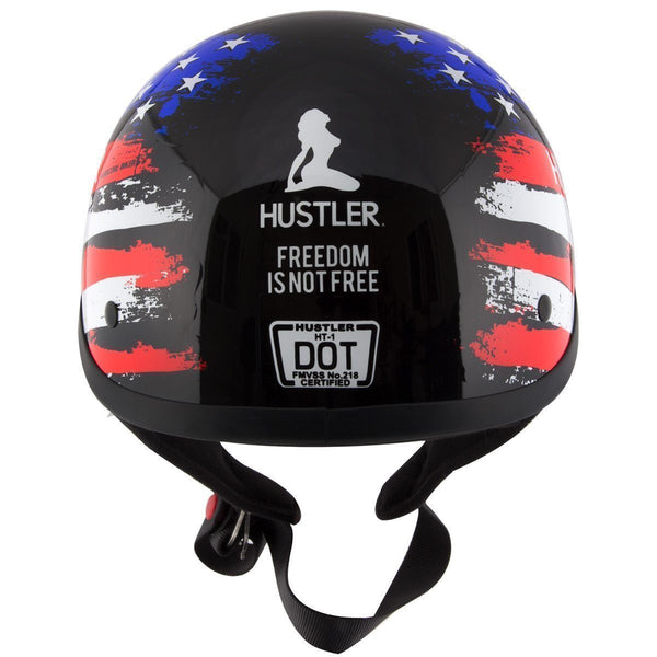 Outlaw Helmets HT1 Hustler Glossy Black & Color US Flag Motorcycle Half Helmet for Men & Women DOT Approved - Adult Unisex Skull Cap for Bike ATV UTV Chopper Cruiser Skateboard