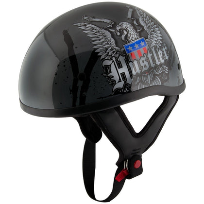Outlaw Helmets HT1 Hustler Glossy Gray Ride Hard Half Helmet DOT Approved Motorcycle Half Helmet for Men & Women - Adult Unisex Skull Cap for Bike ATV UTV Chopper Cruiser Skateboard
