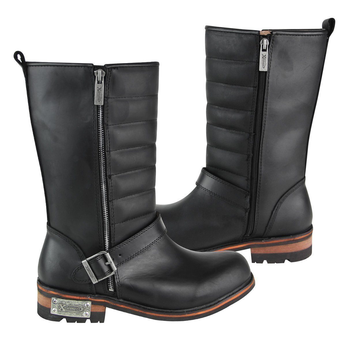 X Element Xelement LU9615 Men's Black Double Zipper Motorcycle Engineer Boots