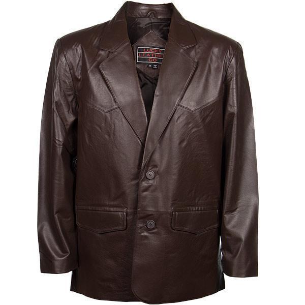 Lucky Leather Men's 2 Button Western Style Brown Leather Blazer
