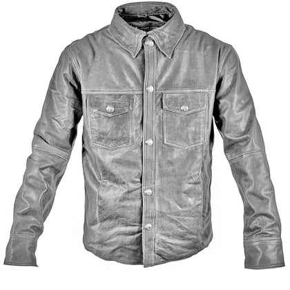 Xelement XS921G Gray Leather Shirt for Men with Vintage Buffalo Buttons - Premium Genuine Light Weight and Durable Leather Shirt