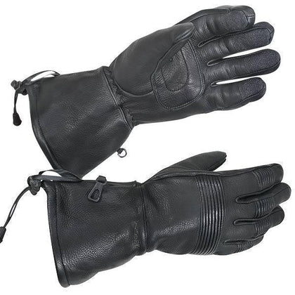 Xelement XG856 Black Gauntlet Deerskin Leather Insulated Padded Motorcycle Gloves With Visor Squeegee