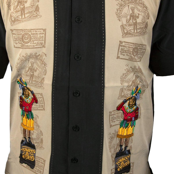 Rockhouse RHCPM252 'Tobacco and Cigars' Dark Beige and Black Button Up Short Sleeve Shirt
