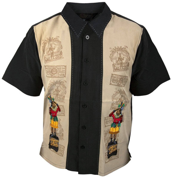 Rockhouse RHCPM252 'Tobacco and Cigars' Dark Beige and Black Button Up Short Sleeve Shirt