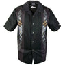RideRDie Clothing RMWS004 '8 Ball Skull and Ace Of Spade' Embroidered  Snap Button Down Black Shirt