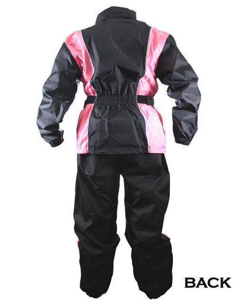 Xelement RN4786 Ladies Black and Pink 2-Piece Motorcycle Rain Suit with Boot Strap