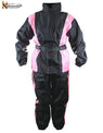 Xelement RN4786 Ladies Black and Pink 2-Piece Motorcycle Rain Suit with Boot Strap