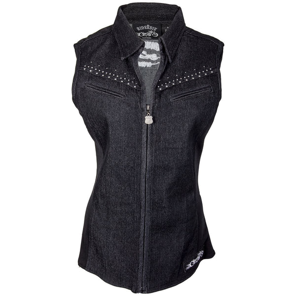 RideRDie Clothing RRD001  'Bad Company' Ladies Denim Tunic Top with Front Zipper Closure