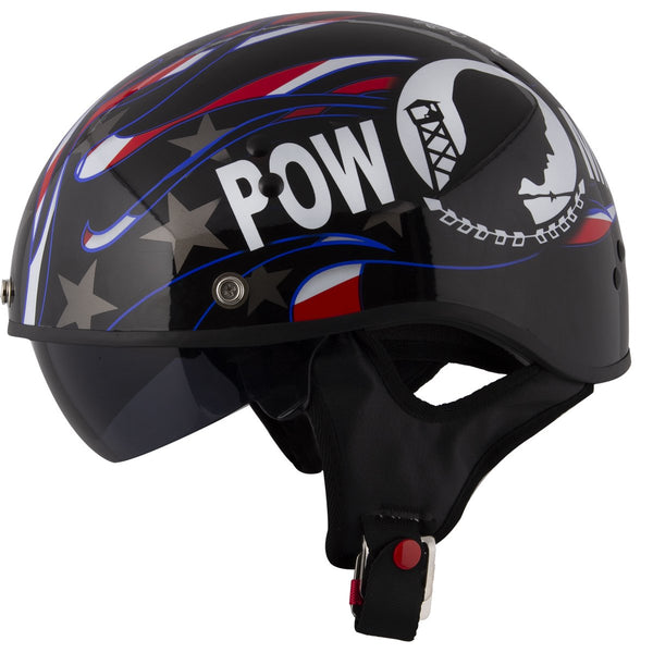 Outlaw Helmets T70 Glossy Black Prison of War Motorcycle Half Helmet for Men & Women With Sun Visor DOT Approved - Adult Unisex Skull Cap for Bike Scooter ATV UTV Chopper Skateboard
