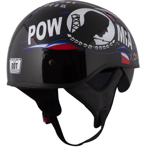 Outlaw Helmets T70 Glossy Black Prison of War Motorcycle Half Helmet for Men & Women With Sun Visor DOT Approved - Adult Unisex Skull Cap for Bike Scooter ATV UTV Chopper Skateboard