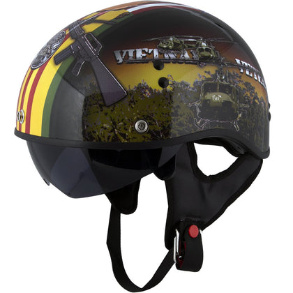 Outlaw Helmets T70 Glossy Black Vietnam Motorcycle Half Helmet for Men & Women With Sun Visor DOT Approved - Adult Unisex Skull Cap for Bike Scooter ATV UTV Chopper Skateboard