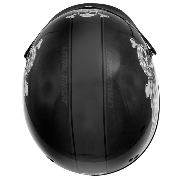 Outlaw Helmets T70 Black Freedom Skull Motorcycle Half Helmet for Men & Women with Sun Visor DOT Approved - Adult Unisex Skull Cap for Bike Scooter ATV UTV Chopper Skateboard