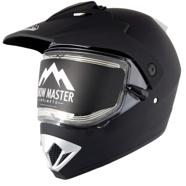 Snow Master TX45 Ultra Light Weight Flat Black Dual Sport Snowmobile Motorcycle Full Face Helmet for Men & Women - DOT Approved for Bike Scooter ATV UTV Chopper Skateboard