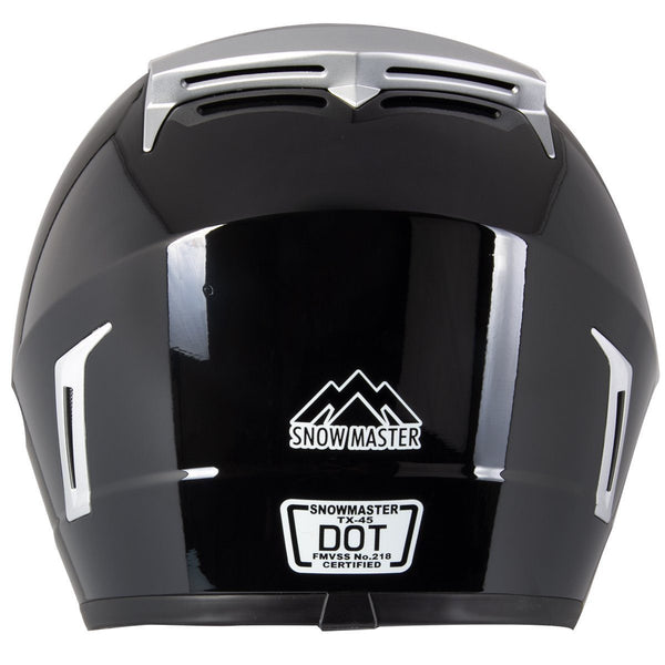 Snow Master TX45 Ultra Light Weight Glossy Black Dual Sport Snowmobile Motorcycle Full Face Helmet for Men & Women - DOT Approved for Bike Scooter ATV UTV Chopper Skateboard