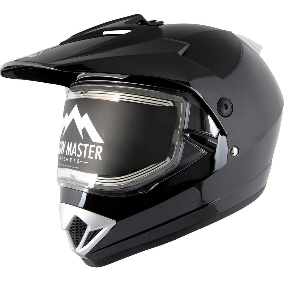 Snow Master TX45 Ultra Light Weight Glossy Black Dual Sport Snowmobile Motorcycle Full Face Helmet for Men Women