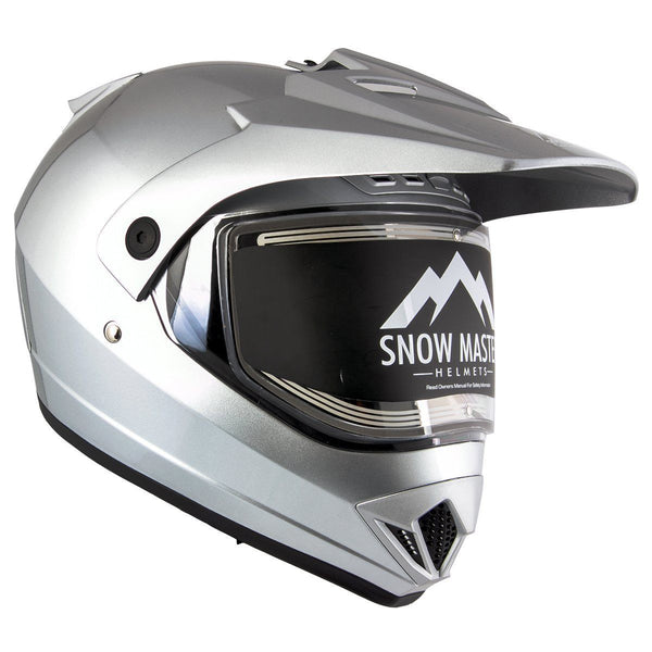 Snow Master TX45 Ultra Light Weight Silver Dual Sport Snowmobile Motorcycle Full Face Helmet for Men & Women - DOT Approved for Bike Scooter ATV UTV Chopper Skateboard