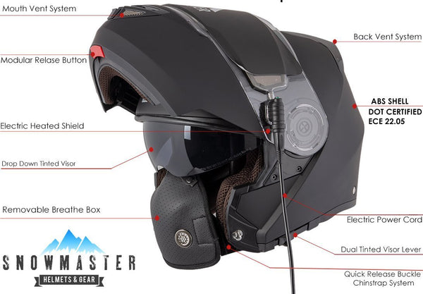 Snow Master TX-50 Flat Black Modular Dual Use Snowmobile and Street Helmet