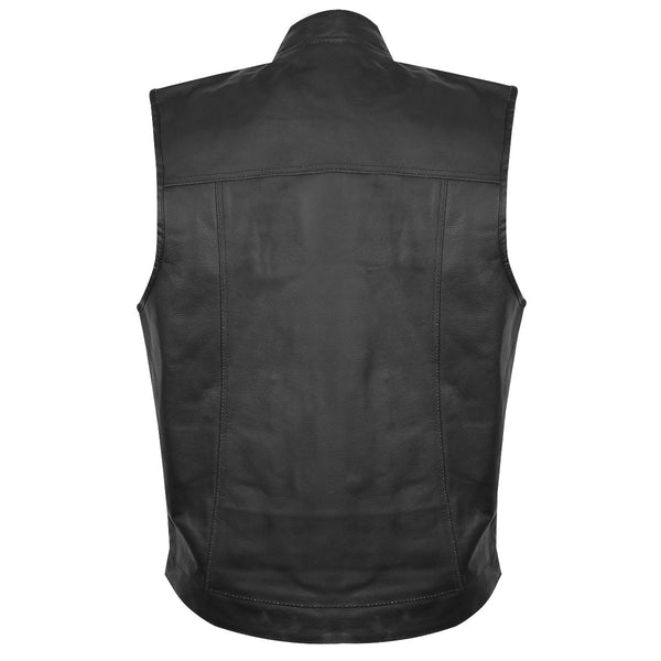 USA Leather 1205 Black Motorcycle Leather Vest with Gun Pockets for Men - 100% Genuine Light Weight Premium & Durable Thick Cowhide Biker Club Vest With 5 Snap Button Closure and Conceal Carry Pockets