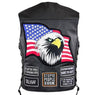 Xelement VP9150 Motorcycle Leather Vest For Men - USA Flag American Eagle - Premium Genuine Biker Club Gilet with Concealed Gun Pocket