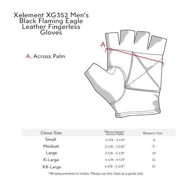 Xelement XG352 Black Flaming Eagle Fingerless Leather Motorcycle Gloves