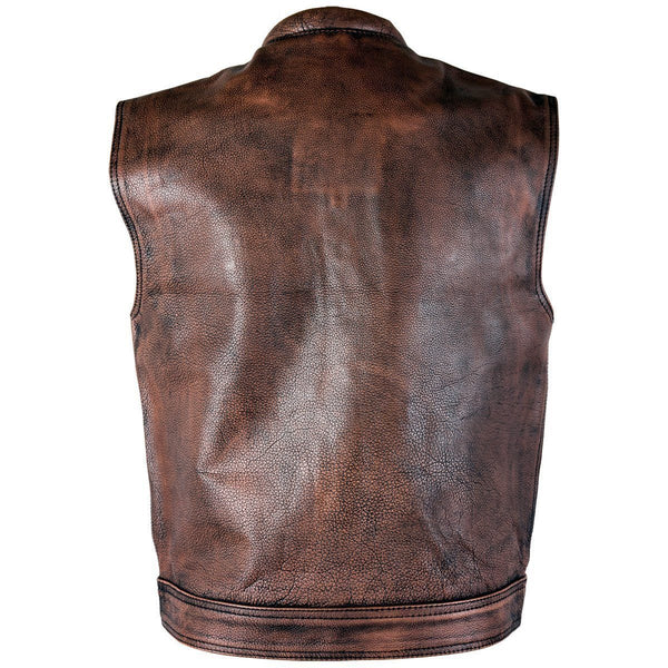Xelement XS-39070 Men's 'Crypt' Distressed Brown Leather Premium Cowhide Vest