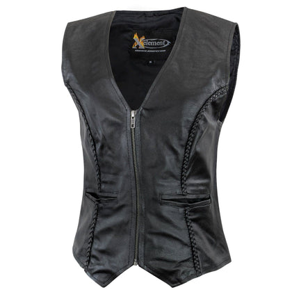 Xelement XS1246Z Black Motorcycle Vest for Womens - Ladies Real Genuine Leather Biker Gilet