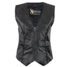 Xelement XS1246Z Black Motorcycle Vest for Womens - Ladies Real Genuine Leather Biker Gilet