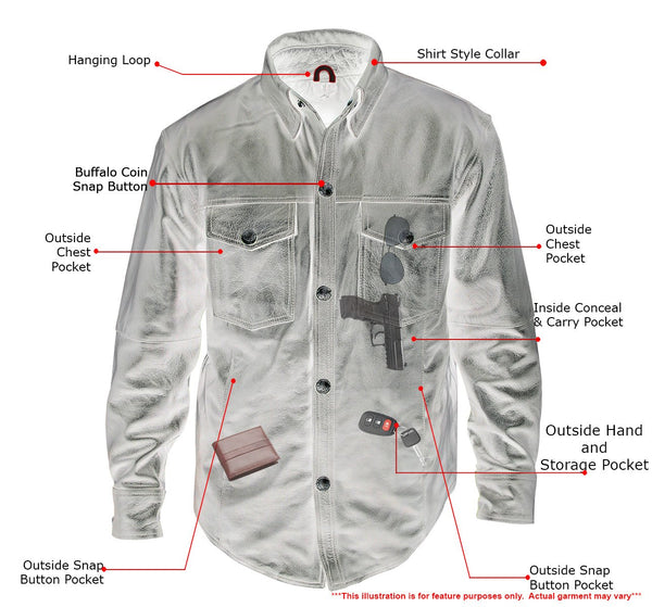 Xelement XS-921O Men's 'Nickel' Distress Gray Leather Shirt with Vintage Buffalo Buttons